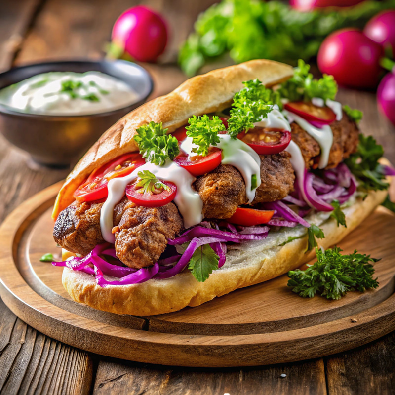 Delicious Kebab on Traditional Bakery Bread