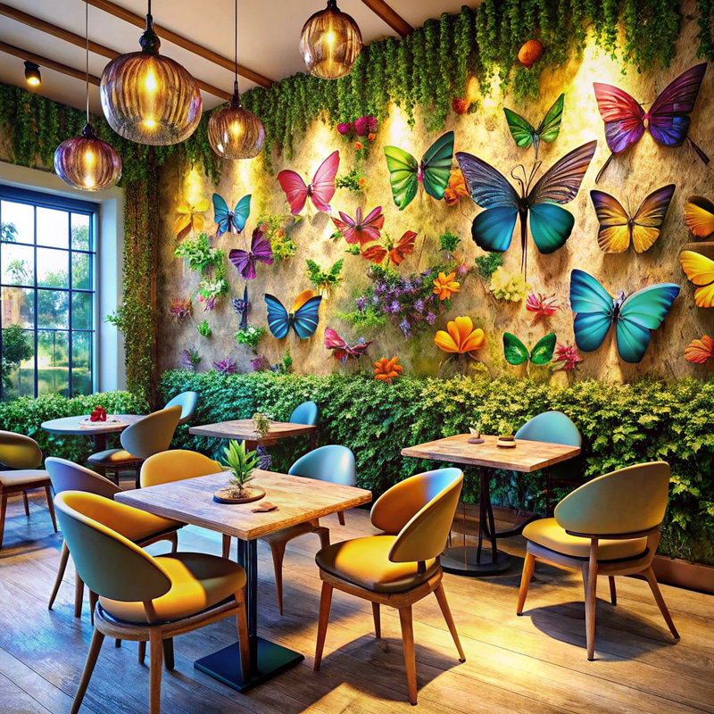 Vibrant Vegetarian Restaurant with Butterfly Theme Vibrant Vegetarian Restaurant with Butterfly Theme