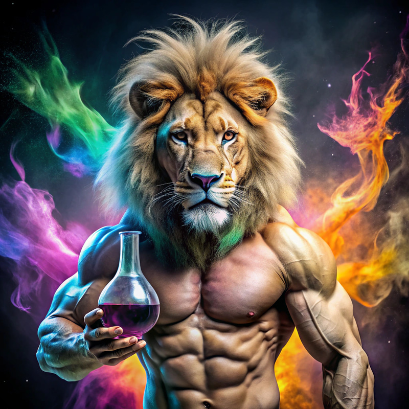Majestic Lion with Chemical Vase | Wild and Mystical Majestic Lion with Chemical Vase | Wild and Mystical