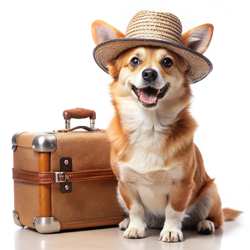 Adventurous Dog Ready for Travel with Accessories