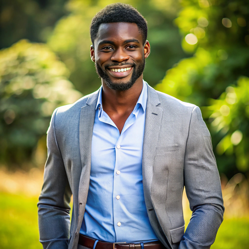 Stylish Nigerian Man in Nature – Captivating Smile Stylish Nigerian Man in Nature – Captivating Smile