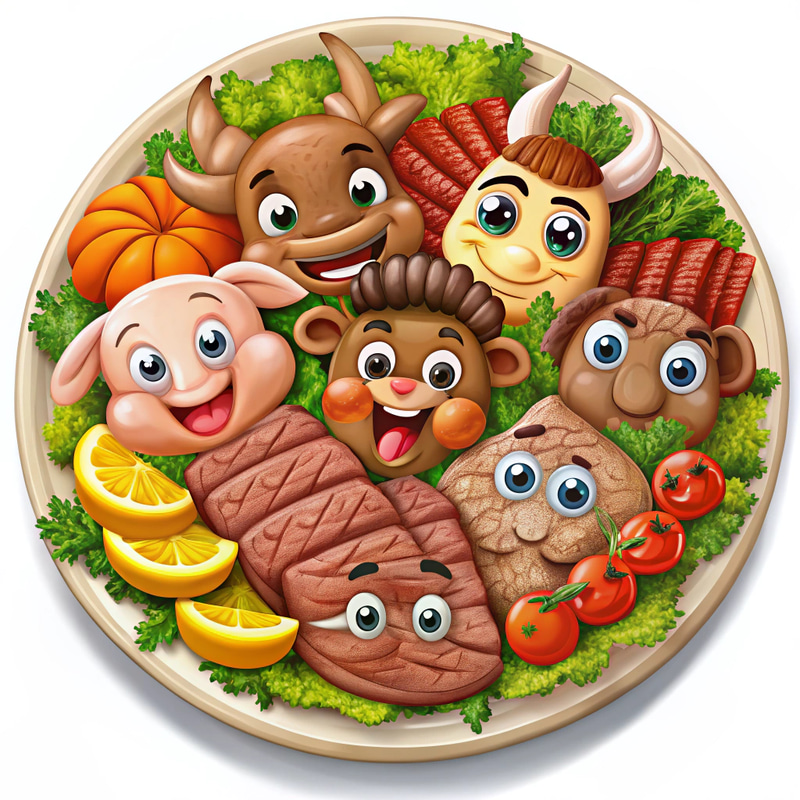 Cheerful Cartoon Food Platter - Happy Meat Faces