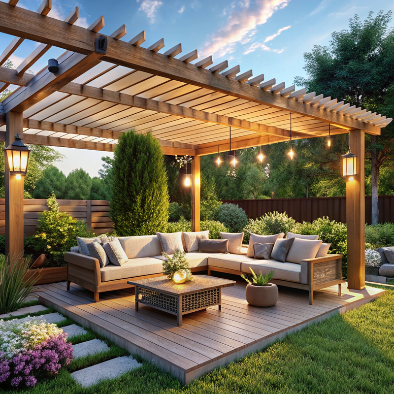 Beautiful Backyard with Concrete Patio and Pergola Beautiful Backyard with Concrete Patio and Pergola