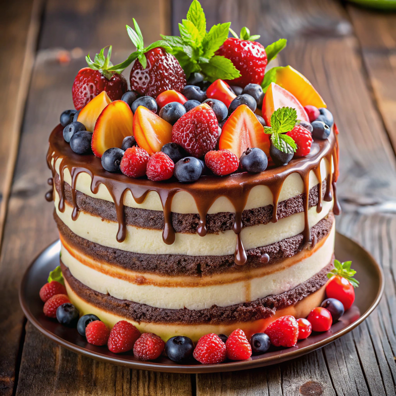 Delicious Multi-Tiered Cake with Fresh Fruits Delicious Multi-Tiered Cake with Fresh Fruits